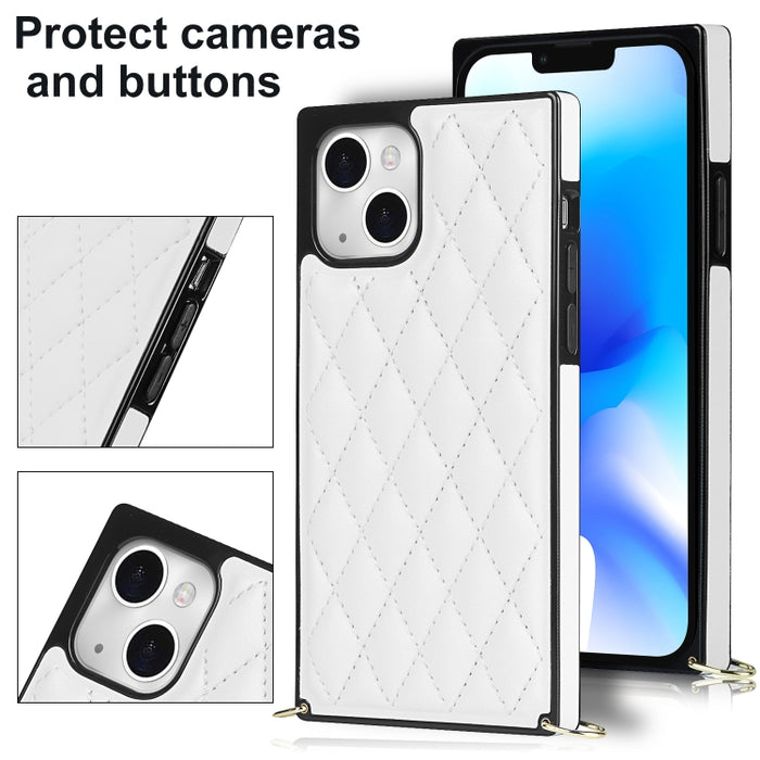 Estuche para teléfono de cuero de microfibra rombal cruzado, For iPhone 14, For iPhone 14 Plus, For iPhone 14 Pro, For iPhone 14 Pro Max