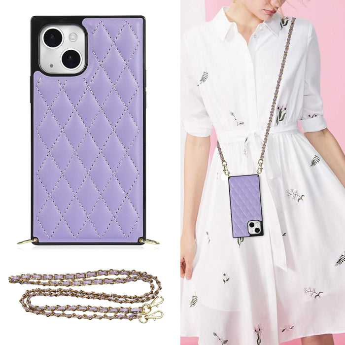 Estuche para teléfono de cuero de microfibra rombal cruzado, For iPhone 14, For iPhone 14 Plus, For iPhone 14 Pro, For iPhone 14 Pro Max