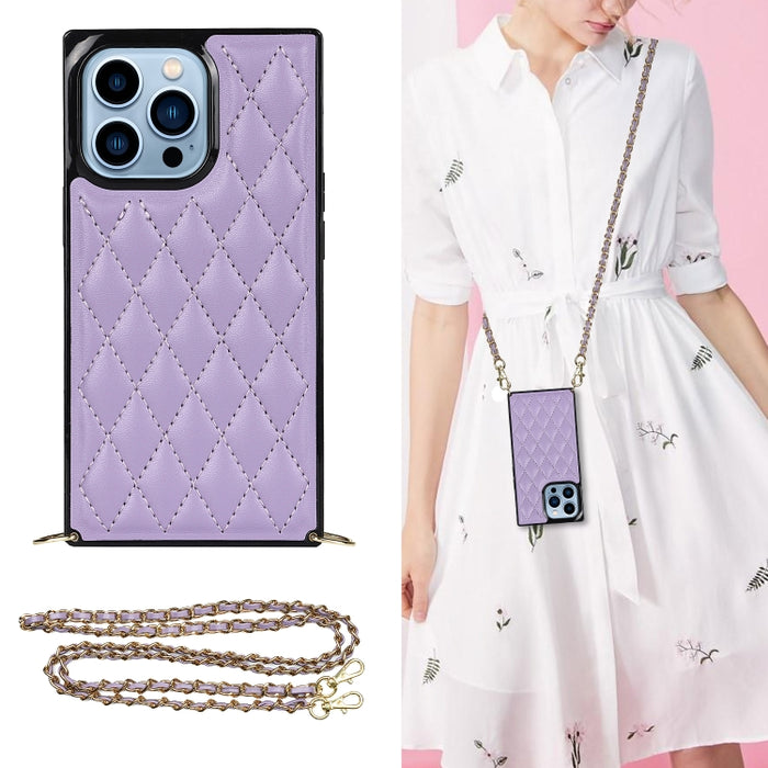 Estuche para teléfono de cuero de microfibra rombal cruzado, For iPhone 14, For iPhone 14 Plus, For iPhone 14 Pro, For iPhone 14 Pro Max