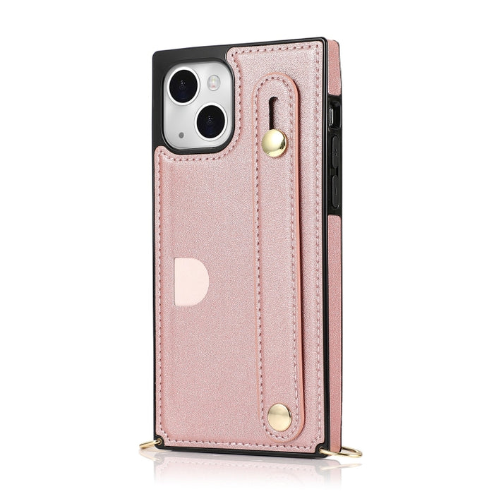 Caja del teléfono del titular de la tarjeta de la correa de muñeca cruzada, For iPhone 14, For iPhone 14 Plus, For iPhone 14 Pro, For iPhone 14 Pro Max