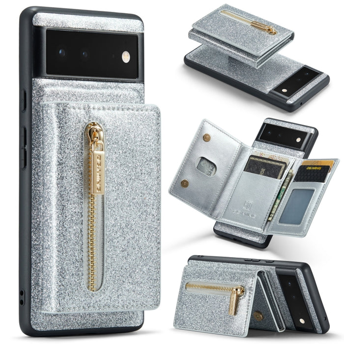 DG.MING M3 Series Glitter Powder Card Bag Estuche de cuero, For Google Pixel 6, For Samsung Galaxy S20 FE, For iPhone 11 Pro, For Samsung Galaxy S21 5G, For iPhone 11 Pro Max, For Samsung Galaxy S21 Ultra 5G, For Samsung Galaxy Z Fold3 5G              ...