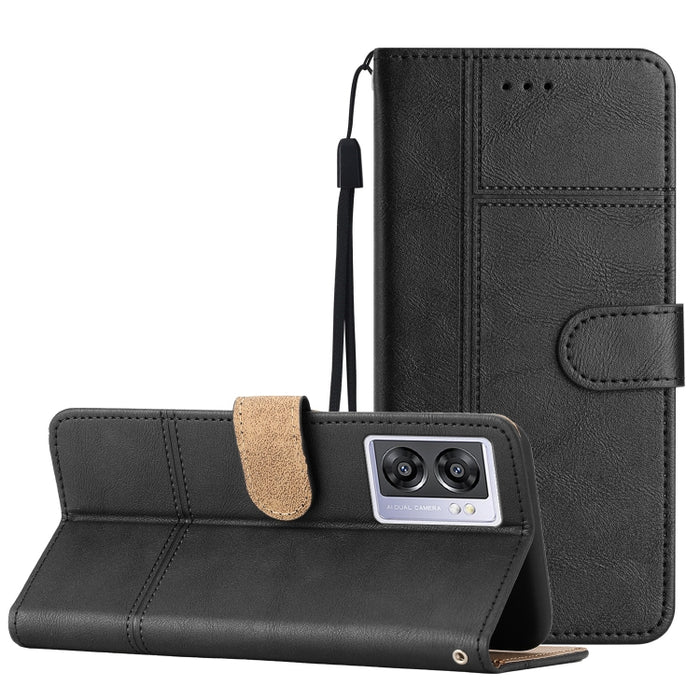 Estuche para teléfono de cuero con textura de piel de vaca de estilo empresarial, For OPPO A94 5G, For OPPO A77 5G, For OPPO A76, For OPPO A74 5G / A54 5G, For OPPO A57 2022 / A77 5G, For OPPO A17