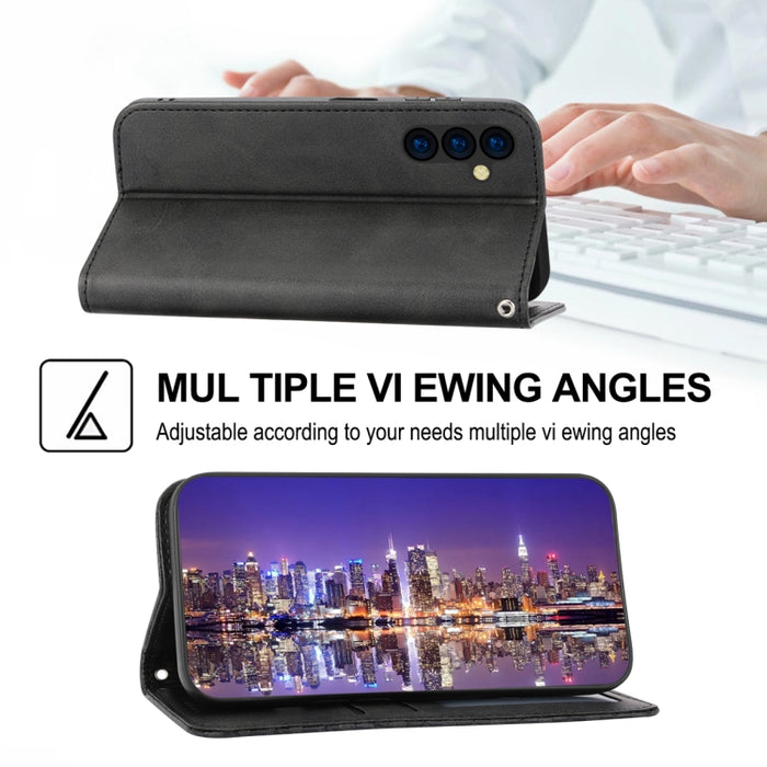 Estuche para teléfono de cuero magnético con textura de becerro y rejilla cúbica, For Samsung Galaxy A54 5G, For Samsung Galaxy A04e, For Xiaomi 13, For Xiaomi 13 Pro, For Xiaomi Poco C40, For Realme 10 4G