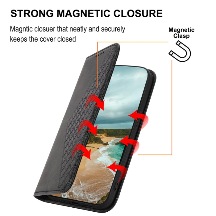 Estuche para teléfono de cuero magnético con textura de becerro y rejilla cúbica, For Samsung Galaxy A54 5G, For Samsung Galaxy A04e, For Xiaomi 13, For Xiaomi 13 Pro, For Xiaomi Poco C40, For Realme 10 4G