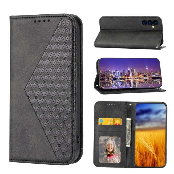 Estuche para teléfono de cuero magnético con textura de becerro y rejilla cúbica, For Samsung Galaxy A54 5G, For Samsung Galaxy A04e, For Xiaomi 13, For Xiaomi 13 Pro, For Xiaomi Poco C40, For Realme 10 4G