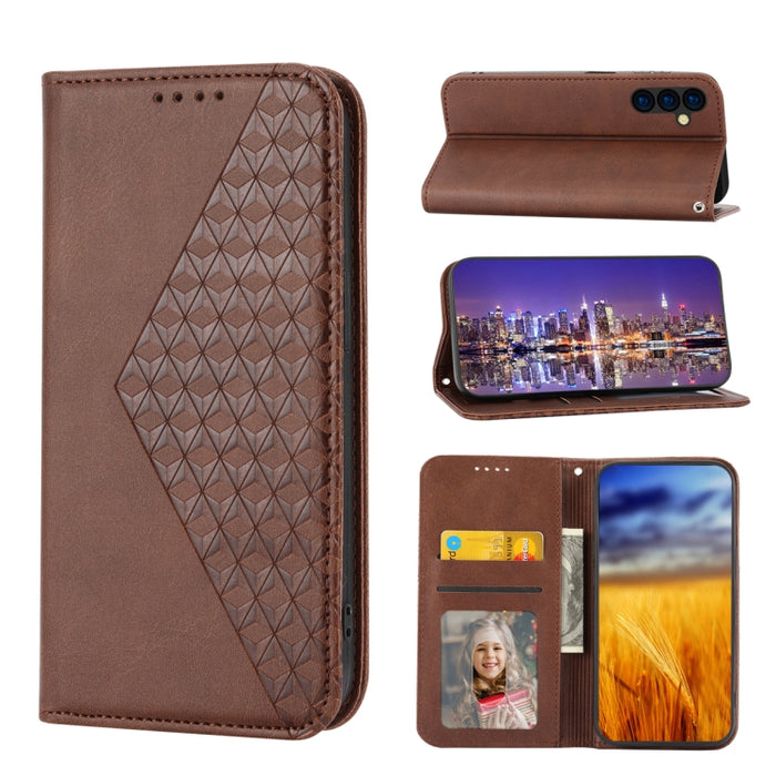 Estuche para teléfono de cuero magnético con textura de becerro y rejilla cúbica, For Samsung Galaxy A54 5G, For Samsung Galaxy A04e, For Xiaomi 13, For Xiaomi 13 Pro, For Xiaomi Poco C40, For Realme 10 4G