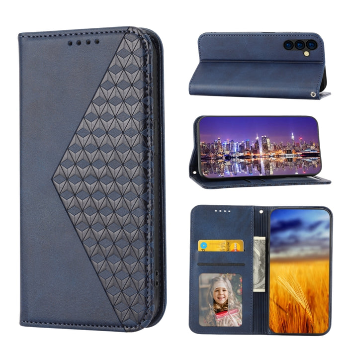 Estuche para teléfono de cuero magnético con textura de becerro y rejilla cúbica, For Samsung Galaxy A54 5G, For Samsung Galaxy A04e, For Xiaomi 13, For Xiaomi 13 Pro, For Xiaomi Poco C40, For Realme 10 4G