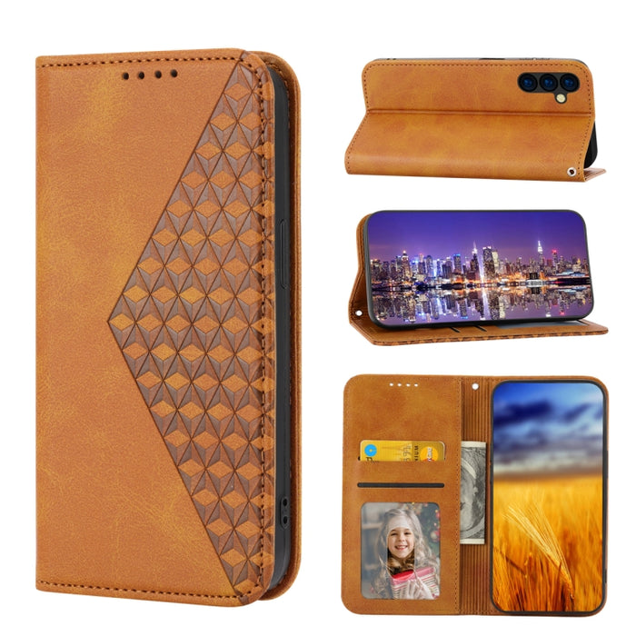 Estuche para teléfono de cuero magnético con textura de becerro y rejilla cúbica, For Samsung Galaxy A54 5G, For Samsung Galaxy A04e, For Xiaomi 13, For Xiaomi 13 Pro, For Xiaomi Poco C40, For Realme 10 4G