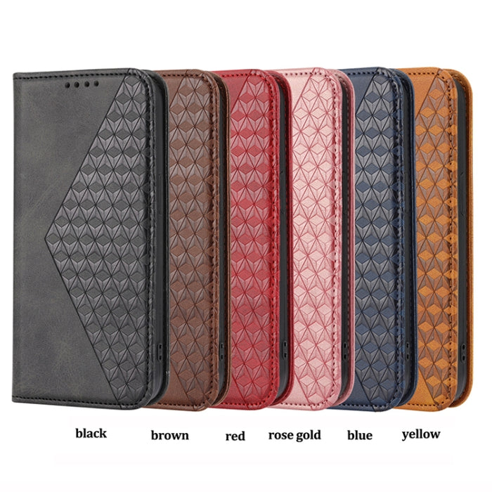 Estuche para teléfono de cuero magnético con textura de becerro y rejilla cúbica, For Samsung Galaxy A54 5G, For Samsung Galaxy A04e, For Xiaomi 13, For Xiaomi 13 Pro, For Xiaomi Poco C40, For Realme 10 4G