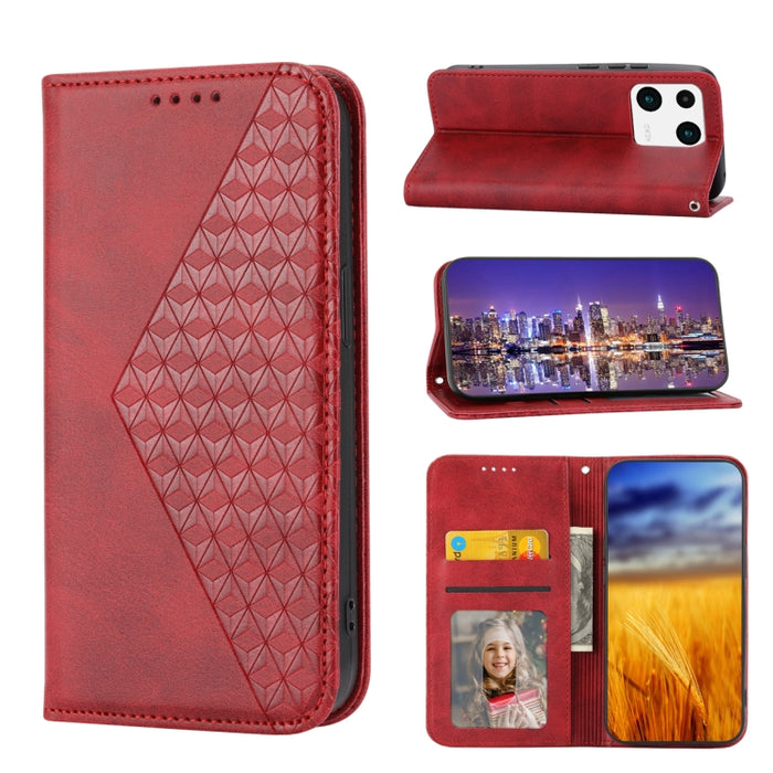 Estuche para teléfono de cuero magnético con textura de becerro y rejilla cúbica, For Samsung Galaxy A54 5G, For Samsung Galaxy A04e, For Xiaomi 13, For Xiaomi 13 Pro, For Xiaomi Poco C40, For Realme 10 4G