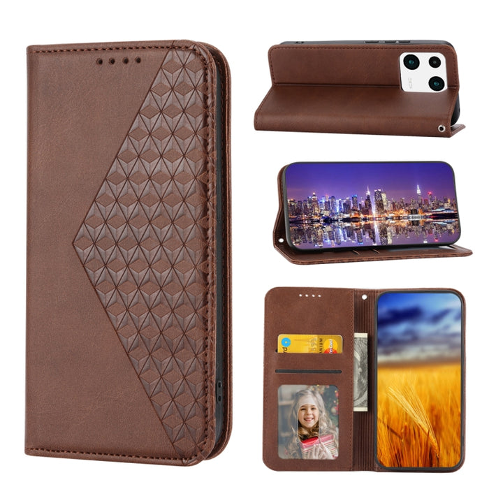 Estuche para teléfono de cuero magnético con textura de becerro y rejilla cúbica, For Samsung Galaxy A54 5G, For Samsung Galaxy A04e, For Xiaomi 13, For Xiaomi 13 Pro, For Xiaomi Poco C40, For Realme 10 4G