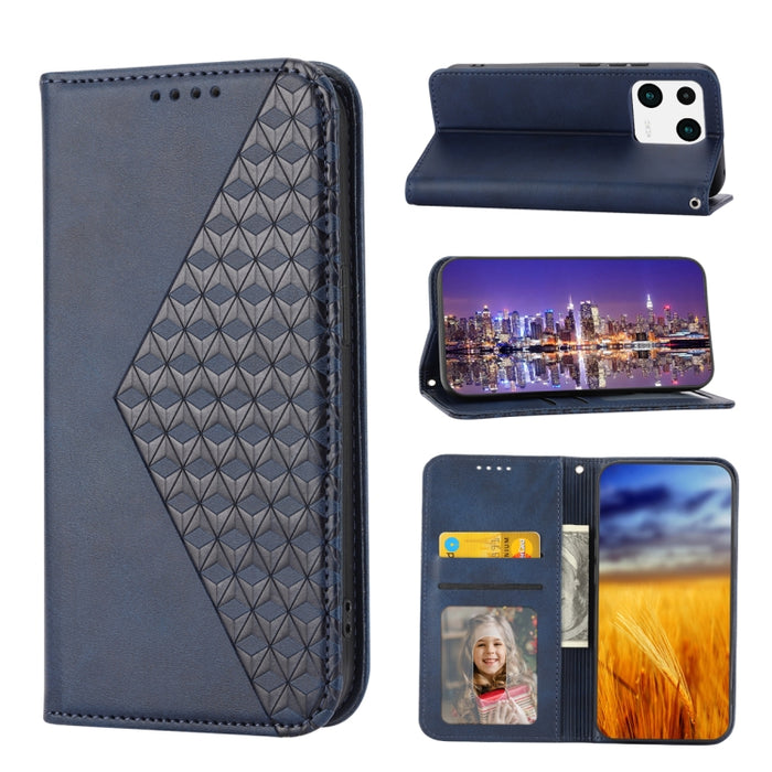 Estuche para teléfono de cuero magnético con textura de becerro y rejilla cúbica, For Samsung Galaxy A54 5G, For Samsung Galaxy A04e, For Xiaomi 13, For Xiaomi 13 Pro, For Xiaomi Poco C40, For Realme 10 4G