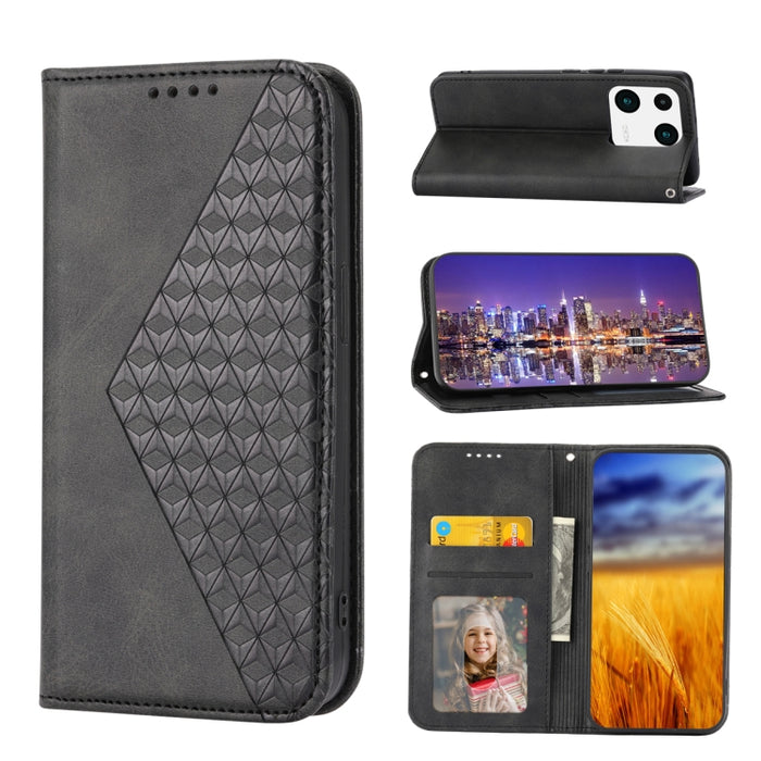 Estuche para teléfono de cuero magnético con textura de becerro y rejilla cúbica, For Samsung Galaxy A54 5G, For Samsung Galaxy A04e, For Xiaomi 13, For Xiaomi 13 Pro, For Xiaomi Poco C40, For Realme 10 4G