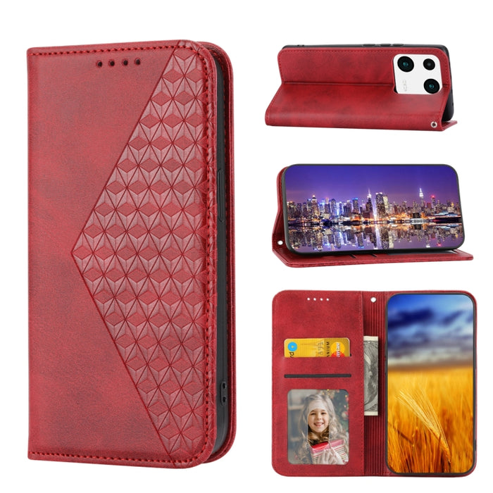 Estuche para teléfono de cuero magnético con textura de becerro y rejilla cúbica, For Samsung Galaxy A54 5G, For Samsung Galaxy A04e, For Xiaomi 13, For Xiaomi 13 Pro, For Xiaomi Poco C40, For Realme 10 4G