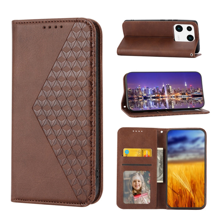 Estuche para teléfono de cuero magnético con textura de becerro y rejilla cúbica, For Samsung Galaxy A54 5G, For Samsung Galaxy A04e, For Xiaomi 13, For Xiaomi 13 Pro, For Xiaomi Poco C40, For Realme 10 4G