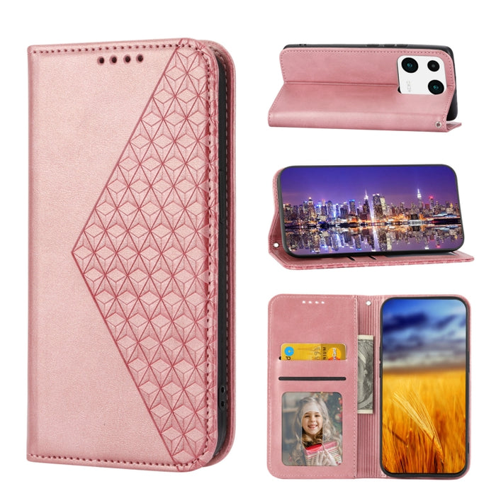 Estuche para teléfono de cuero magnético con textura de becerro y rejilla cúbica, For Samsung Galaxy A54 5G, For Samsung Galaxy A04e, For Xiaomi 13, For Xiaomi 13 Pro, For Xiaomi Poco C40, For Realme 10 4G