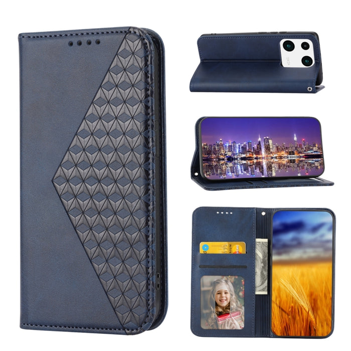 Estuche para teléfono de cuero magnético con textura de becerro y rejilla cúbica, For Samsung Galaxy A54 5G, For Samsung Galaxy A04e, For Xiaomi 13, For Xiaomi 13 Pro, For Xiaomi Poco C40, For Realme 10 4G