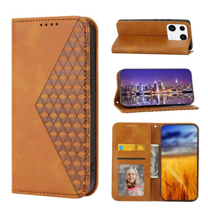 Estuche para teléfono de cuero magnético con textura de becerro y rejilla cúbica, For Samsung Galaxy A54 5G, For Samsung Galaxy A04e, For Xiaomi 13, For Xiaomi 13 Pro, For Xiaomi Poco C40, For Realme 10 4G