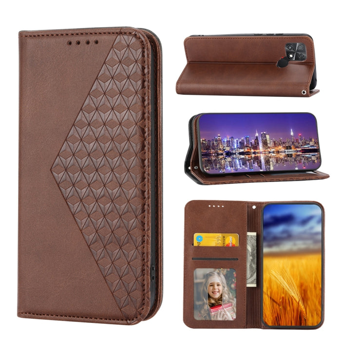 Estuche para teléfono de cuero magnético con textura de becerro y rejilla cúbica, For Samsung Galaxy A54 5G, For Samsung Galaxy A04e, For Xiaomi 13, For Xiaomi 13 Pro, For Xiaomi Poco C40, For Realme 10 4G