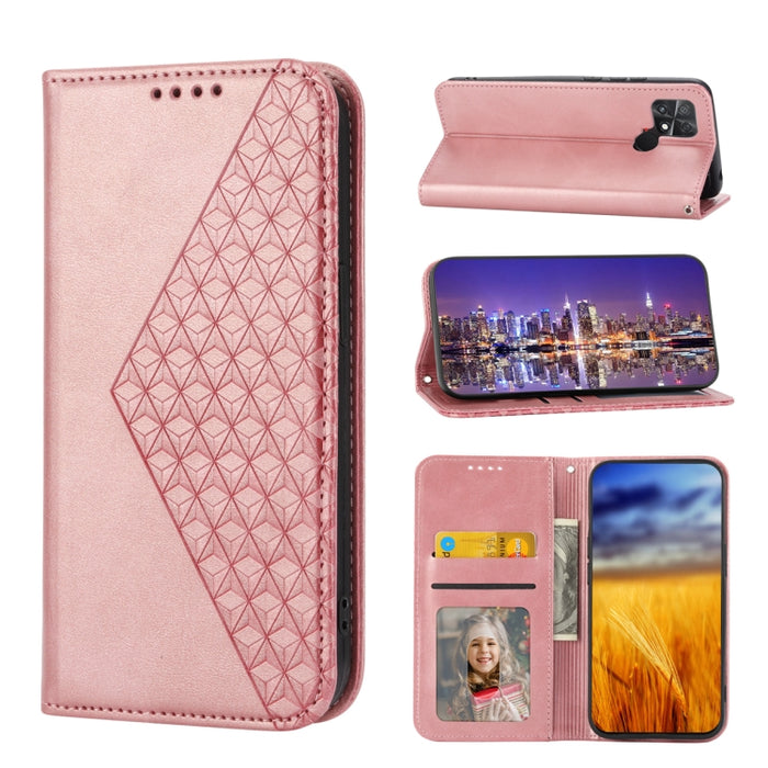 Estuche para teléfono de cuero magnético con textura de becerro y rejilla cúbica, For Samsung Galaxy A54 5G, For Samsung Galaxy A04e, For Xiaomi 13, For Xiaomi 13 Pro, For Xiaomi Poco C40, For Realme 10 4G
