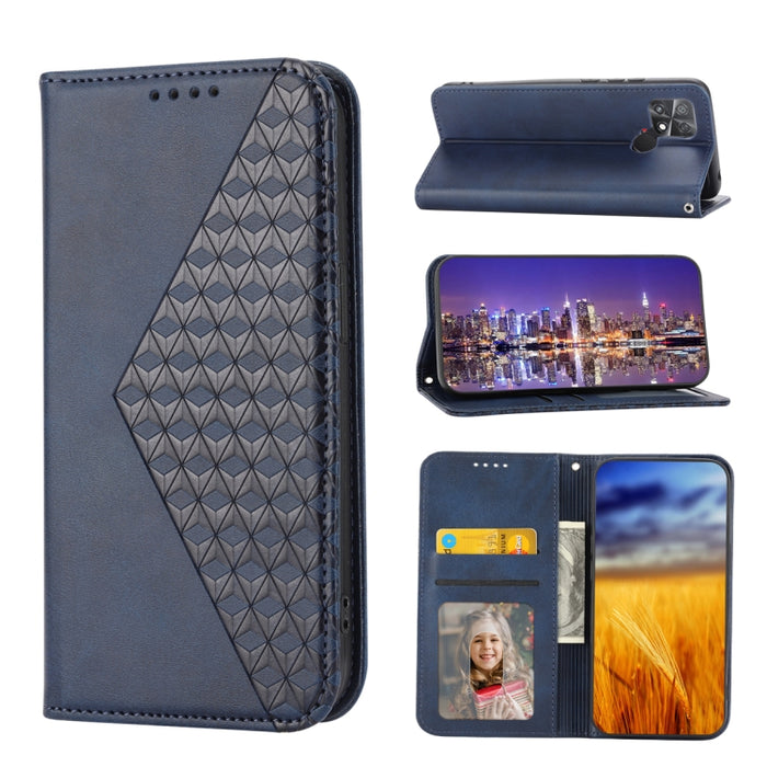 Estuche para teléfono de cuero magnético con textura de becerro y rejilla cúbica, For Samsung Galaxy A54 5G, For Samsung Galaxy A04e, For Xiaomi 13, For Xiaomi 13 Pro, For Xiaomi Poco C40, For Realme 10 4G