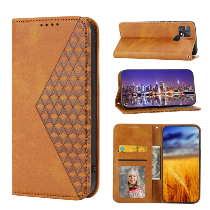 Estuche para teléfono de cuero magnético con textura de becerro y rejilla cúbica, For Samsung Galaxy A54 5G, For Samsung Galaxy A04e, For Xiaomi 13, For Xiaomi 13 Pro, For Xiaomi Poco C40, For Realme 10 4G