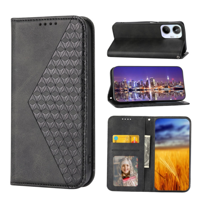 Estuche para teléfono de cuero magnético con textura de becerro y rejilla cúbica, For Samsung Galaxy A54 5G, For Samsung Galaxy A04e, For Xiaomi 13, For Xiaomi 13 Pro, For Xiaomi Poco C40, For Realme 10 4G