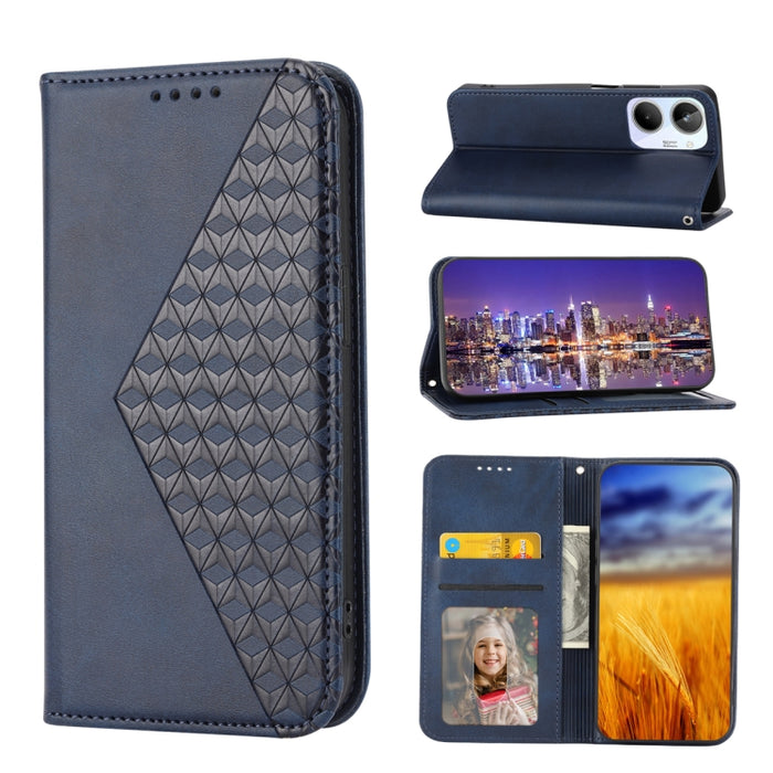 Estuche para teléfono de cuero magnético con textura de becerro y rejilla cúbica, For Samsung Galaxy A54 5G, For Samsung Galaxy A04e, For Xiaomi 13, For Xiaomi 13 Pro, For Xiaomi Poco C40, For Realme 10 4G