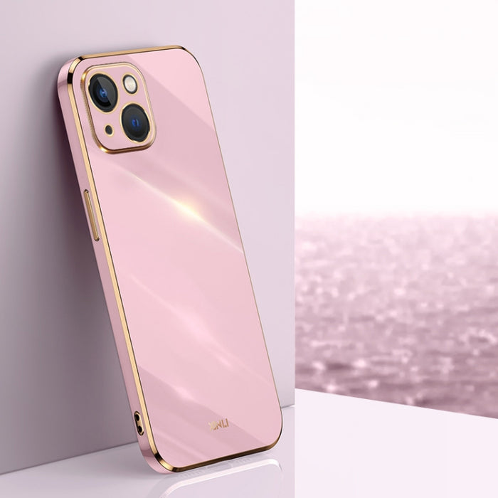XINLI Straight 6D Plating Gold Edge TPU Estuche a prueba de golpes, For iPhone 14, For iPhone 14 Plus, For iPhone 14 Pro, For iPhone 14 Pro Max, For iPhone 13, For iPhone 13 mini, For iPhone 13 Pro, For iPhone 13 Pro Max