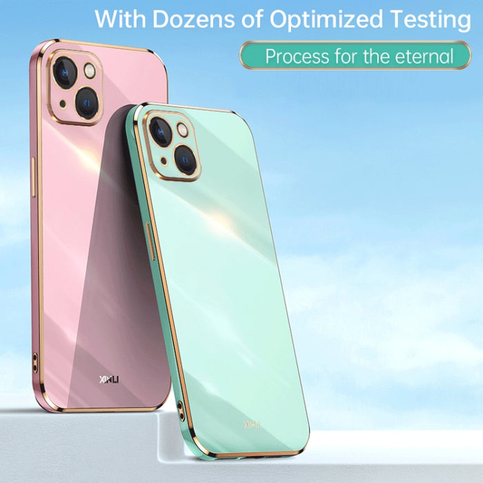 XINLI Straight 6D Plating Gold Edge TPU Estuche a prueba de golpes, For iPhone 14, For iPhone 14 Plus, For iPhone 14 Pro, For iPhone 14 Pro Max, For iPhone 13, For iPhone 13 mini, For iPhone 13 Pro, For iPhone 13 Pro Max