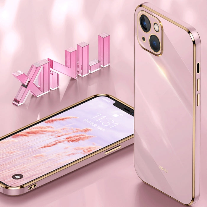 XINLI Straight 6D Plating Gold Edge TPU Estuche a prueba de golpes, For iPhone 14, For iPhone 14 Plus, For iPhone 14 Pro, For iPhone 14 Pro Max, For iPhone 13, For iPhone 13 mini, For iPhone 13 Pro, For iPhone 13 Pro Max