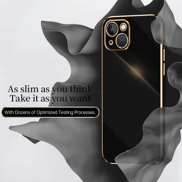 XINLI Straight 6D Plating Gold Edge TPU Estuche a prueba de golpes, For iPhone 14, For iPhone 14 Plus, For iPhone 14 Pro, For iPhone 14 Pro Max, For iPhone 13, For iPhone 13 mini, For iPhone 13 Pro, For iPhone 13 Pro Max