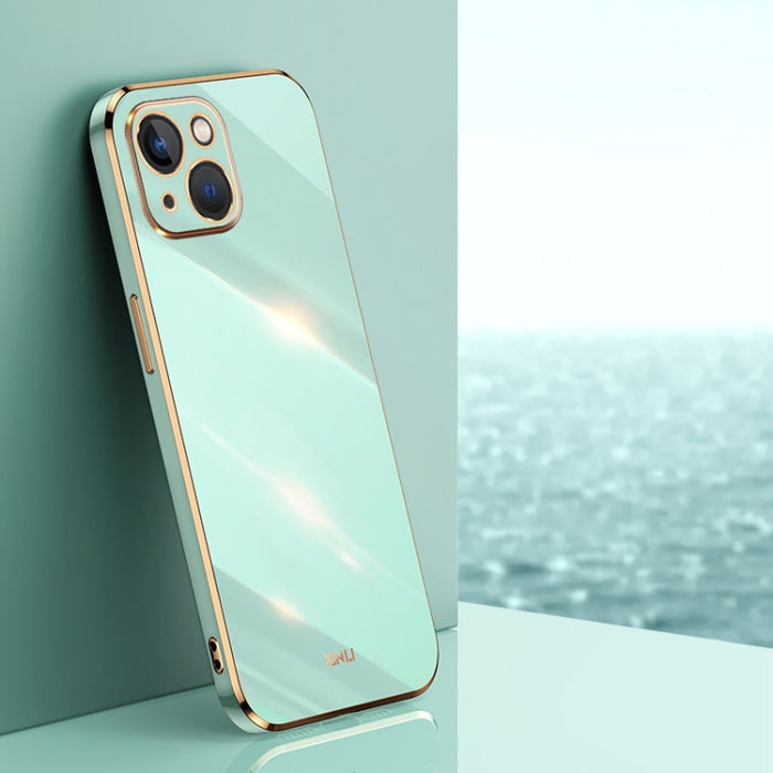 XINLI Straight 6D Plating Gold Edge TPU Estuche a prueba de golpes, For iPhone 14, For iPhone 14 Plus, For iPhone 14 Pro, For iPhone 14 Pro Max, For iPhone 13, For iPhone 13 mini, For iPhone 13 Pro, For iPhone 13 Pro Max