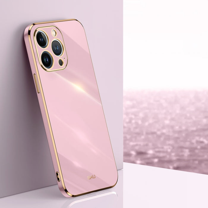 XINLI Straight 6D Plating Gold Edge TPU Estuche a prueba de golpes, For iPhone 14, For iPhone 14 Plus, For iPhone 14 Pro, For iPhone 14 Pro Max, For iPhone 13, For iPhone 13 mini, For iPhone 13 Pro, For iPhone 13 Pro Max