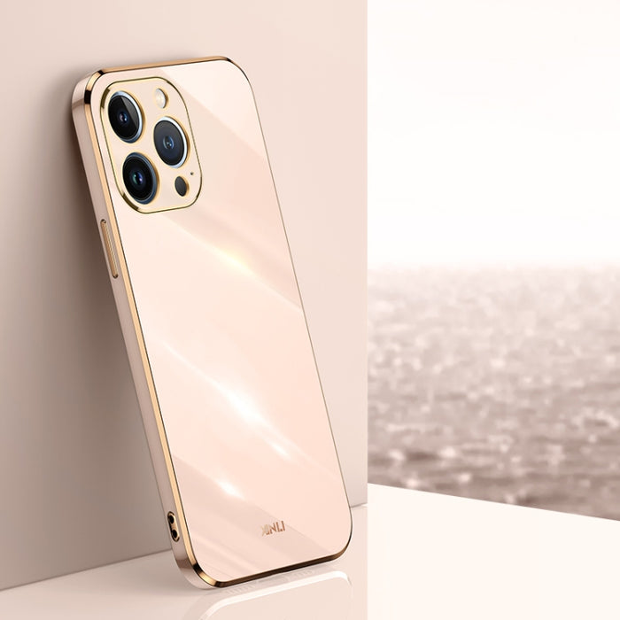 XINLI Straight 6D Plating Gold Edge TPU Estuche a prueba de golpes, For iPhone 14, For iPhone 14 Plus, For iPhone 14 Pro, For iPhone 14 Pro Max, For iPhone 13, For iPhone 13 mini, For iPhone 13 Pro, For iPhone 13 Pro Max