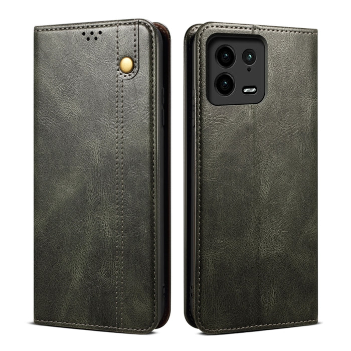 Caja de teléfono de cuero con textura de caballo loco de cera de aceite, For Xiaomi 13 Pro, For Samsung Galaxy S23 5G, For Samsung Galaxy S23+ 5G