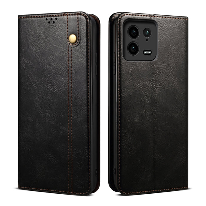 Caja de teléfono de cuero con textura de caballo loco de cera de aceite, For Xiaomi 13 Pro, For Samsung Galaxy S23 5G, For Samsung Galaxy S23+ 5G