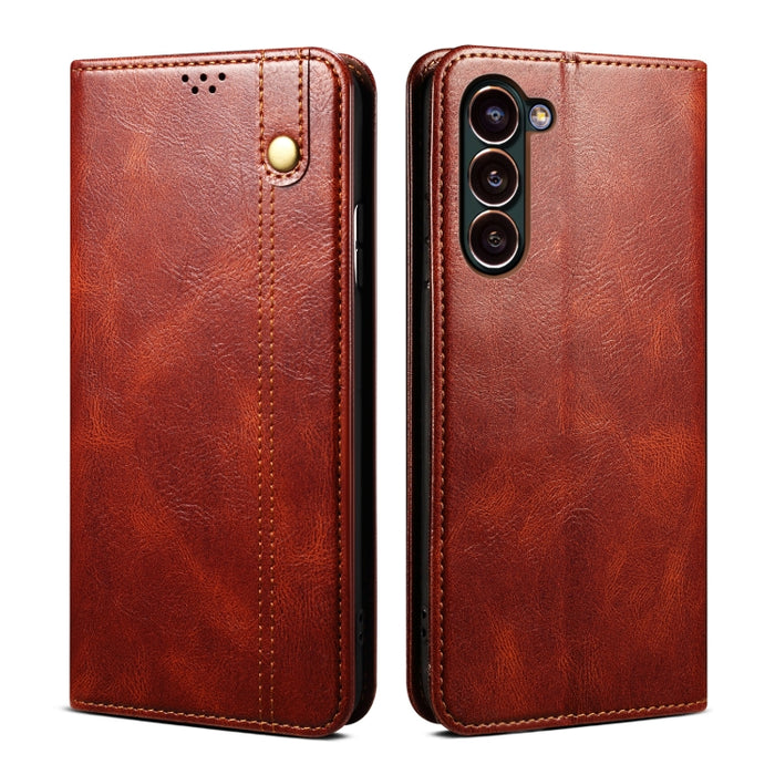 Caja de teléfono de cuero con textura de caballo loco de cera de aceite, For Xiaomi 13 Pro, For Samsung Galaxy S23 5G, For Samsung Galaxy S23+ 5G