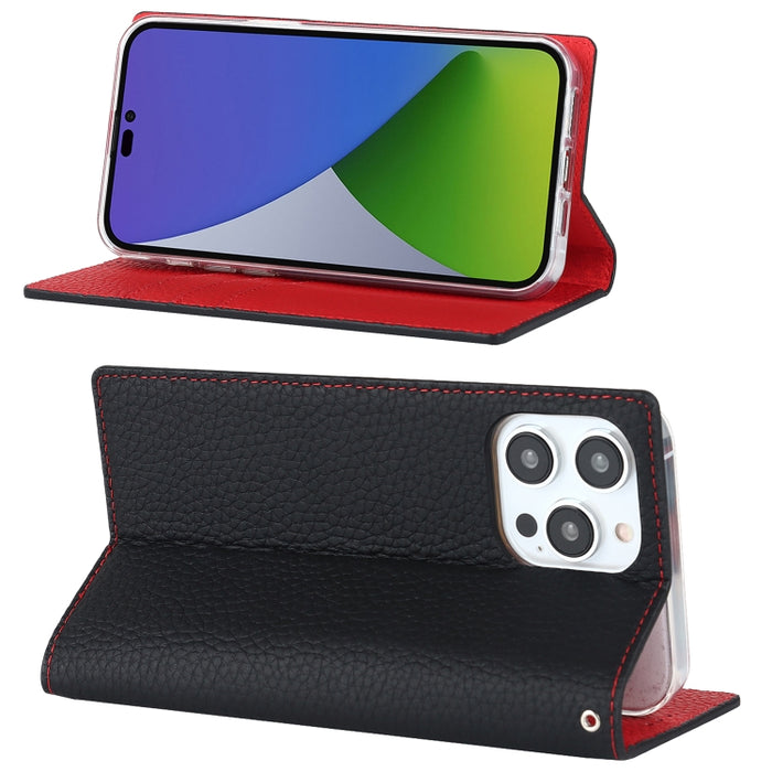 Estuche para teléfono de cuero genuino con textura de litchi, For iPhone 14 Pro Max, For iPhone 14 Pro, For iPhone 14, For iPhone 14 Plus, For Google Pixel 7 5G