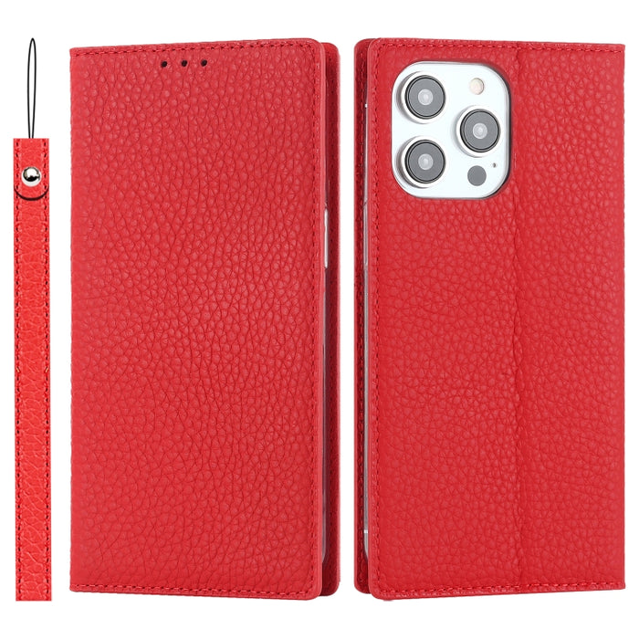Estuche para teléfono de cuero genuino con textura de litchi, For iPhone 14 Pro Max, For iPhone 14 Pro, For iPhone 14, For iPhone 14 Plus, For Google Pixel 7 5G
