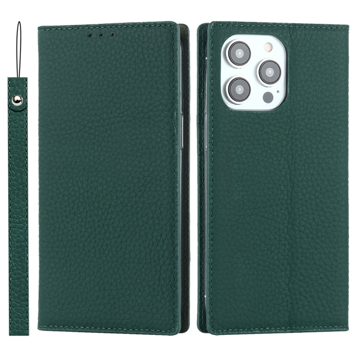 Estuche para teléfono de cuero genuino con textura de litchi, For iPhone 14 Pro Max, For iPhone 14 Pro, For iPhone 14, For iPhone 14 Plus, For Google Pixel 7 5G