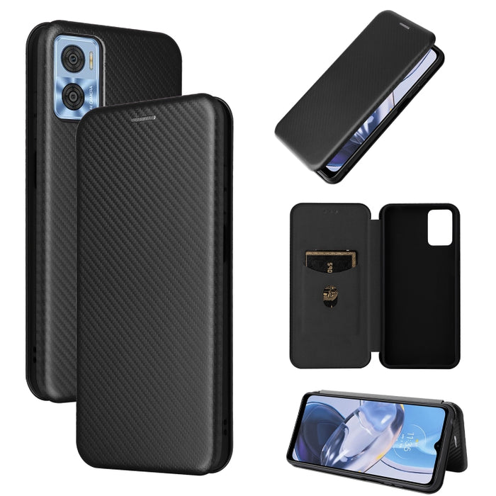 Caja del teléfono de la PU del tirón horizontal de la textura global de la fibra de carbono, For Motorola  Moto E22 4G / Moto E22i 4G, For Xiaomi 13 Pro, For Xiaomi Redmi A1+