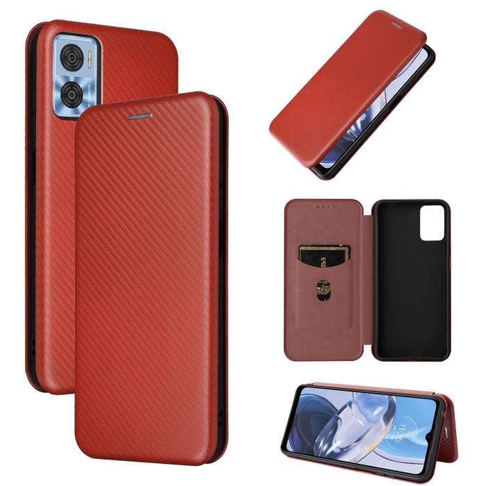 Caja del teléfono de la PU del tirón horizontal de la textura global de la fibra de carbono, For Motorola  Moto E22 4G / Moto E22i 4G, For Xiaomi 13 Pro, For Xiaomi Redmi A1+