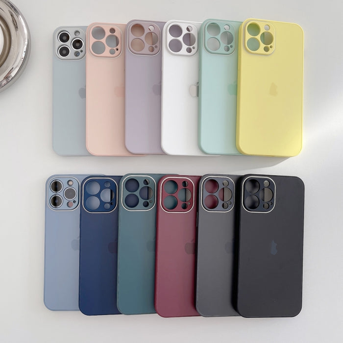 Estuche de teléfono de vidrio templado esmerilado de piel, For iPhone 14 Pro Max, For iPhone 14 Pro, For iPhone 14, For iPhone 14 Plus, For iPhone 13 Pro Max, For iPhone 13 Pro, For iPhone 13, For iPhone 12 Pro Max