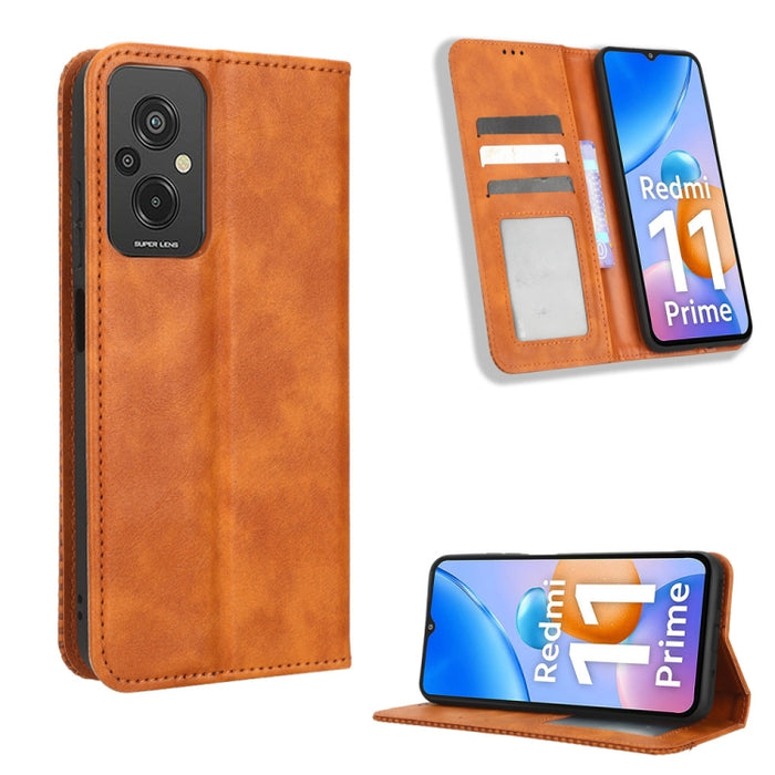 Caja de teléfono de cuero con textura retro con hebilla magnética, For Tecno Pop 6 Pro BE8, For Infinix Hot 20i, For Infinix Note 12 Pro 4G X676B, For Tecno Pova Neo 2, For Xiaomi Redmi 11 Prime 4G, For Xiaomi Redmi A1+, For Xiaomi Redmi Note 12 5G    ...