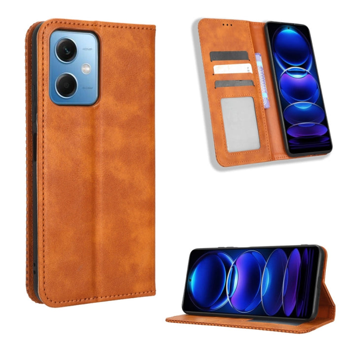 Caja de teléfono de cuero con textura retro con hebilla magnética, For Tecno Pop 6 Pro BE8, For Infinix Hot 20i, For Infinix Note 12 Pro 4G X676B, For Tecno Pova Neo 2, For Xiaomi Redmi 11 Prime 4G, For Xiaomi Redmi A1+, For Xiaomi Redmi Note 12 5G    ...