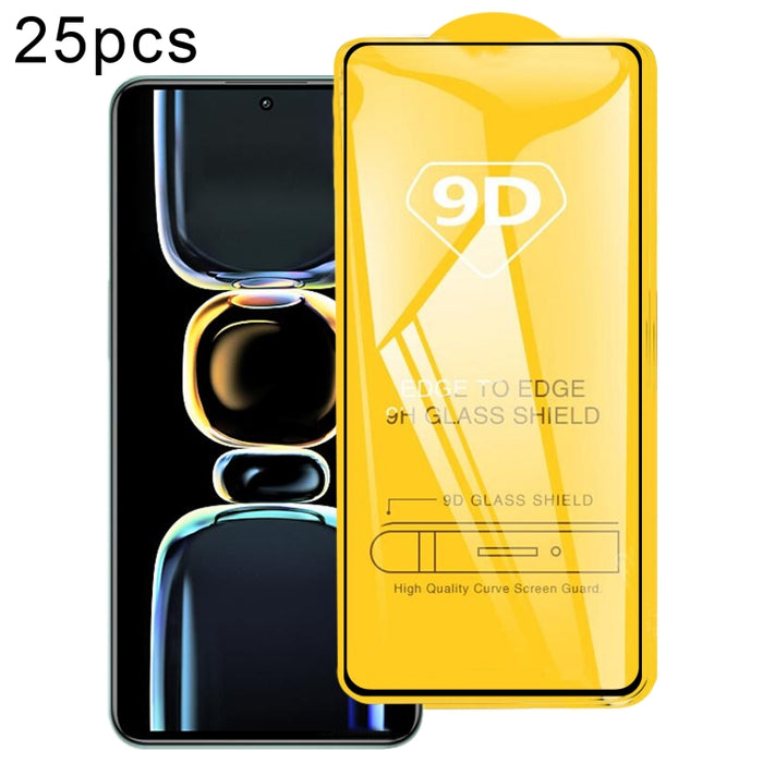 Película de vidrio templado de pantalla de pegamento completo 9D de 25 piezas, For Xiaomi Redmi K60 (25 PCS)