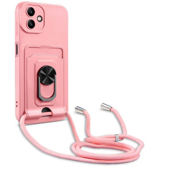 Ring Kickstand Card Wallet TPU Funda para teléfono con cordón, For Samsung Galaxy A04 / M13 5G, For Xiaomi Redmi A1+