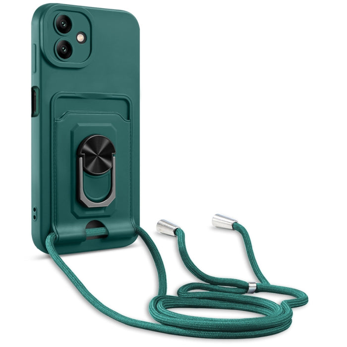 Ring Kickstand Card Wallet TPU Funda para teléfono con cordón, For Samsung Galaxy A04 / M13 5G, For Xiaomi Redmi A1+