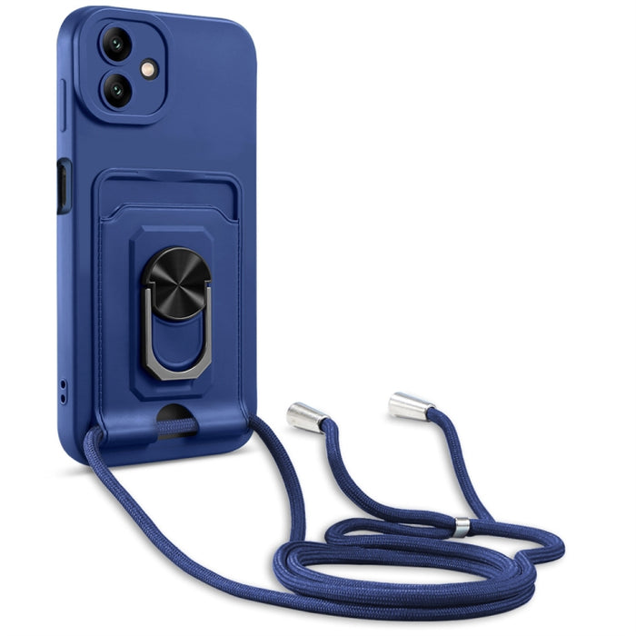 Ring Kickstand Card Wallet TPU Funda para teléfono con cordón, For Samsung Galaxy A04 / M13 5G, For Xiaomi Redmi A1+